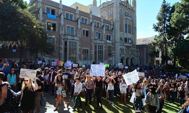 UCLA students march through campus